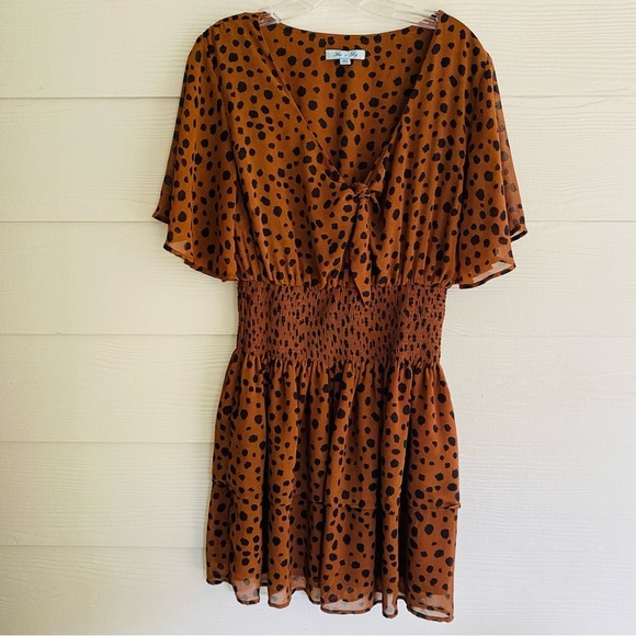 She + Sky Dresses & Skirts - She + Sky Cheetah Print Tiered Smocked Waist Dress Med